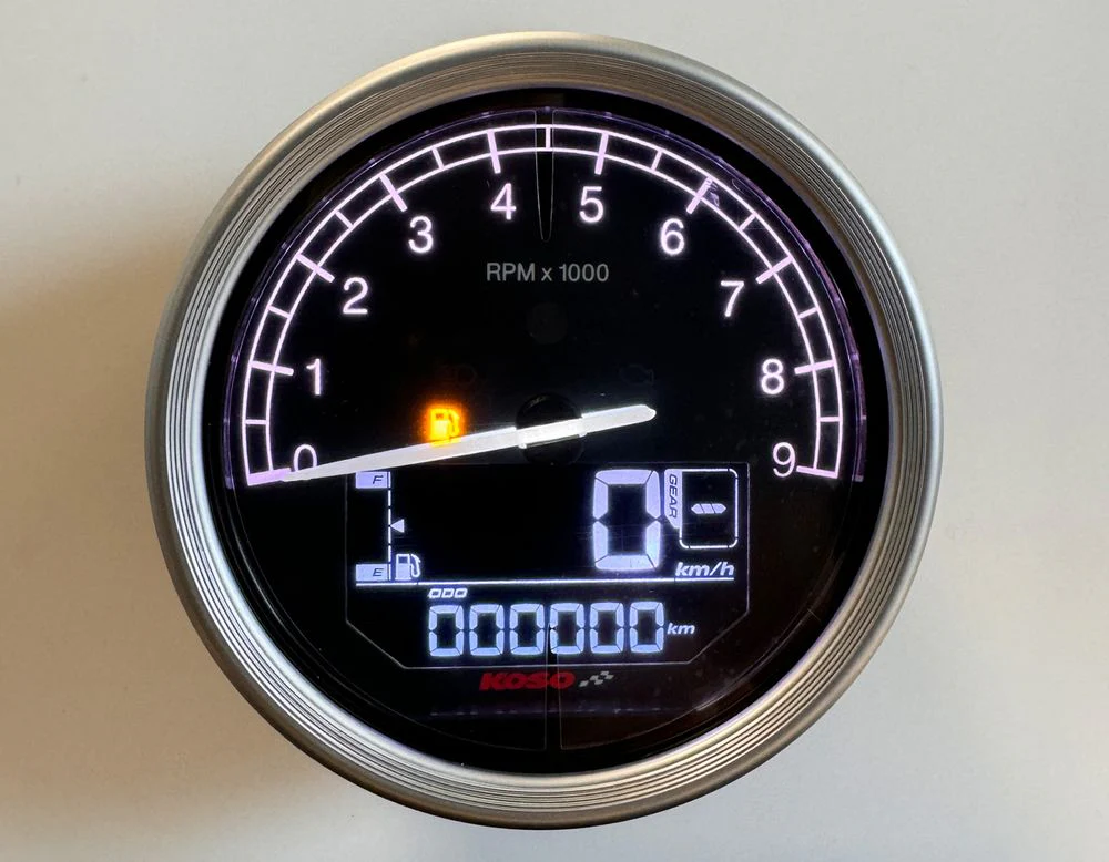 Koso D80 TNT-05 Tachometer / Drehzahlmesser Km/h, MPH ABE silberner Ring - Image 3
