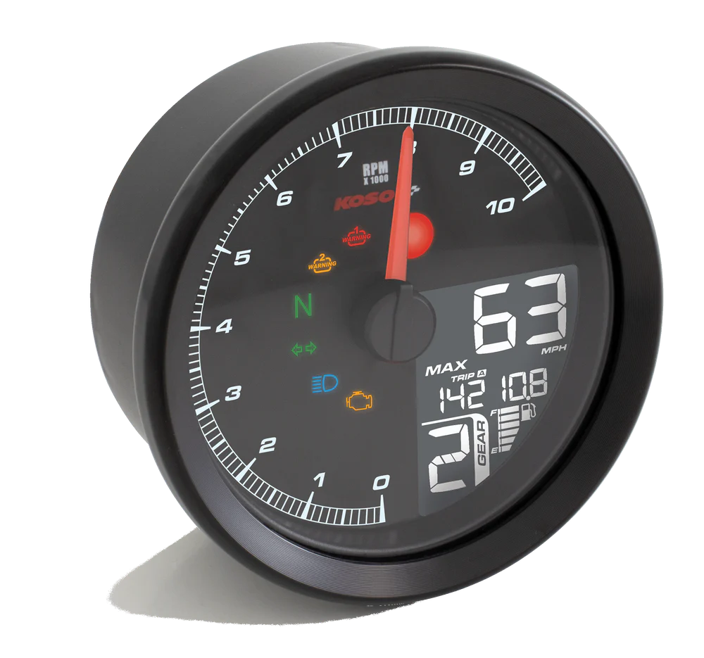 KOSO TNT-04 Drehzahlmesser /Tachometer mit schwarzem Ring mit ABE/KBA positive LCD
